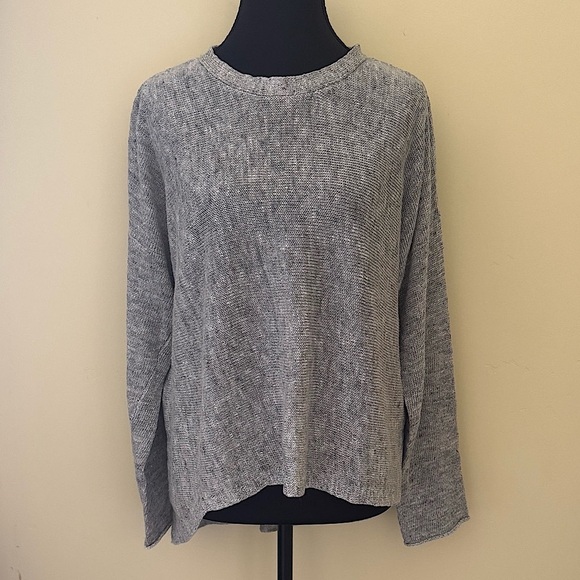 Eileen Fisher Long-sleeve High Low Linen-Blend Melange Sweater In Moon, Size XS - Picture 2 of 13